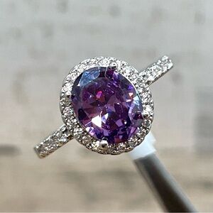 Beautiful Statement Oval Cut Halo Purple Amethyst Diamond CZ Silver Plated Ring